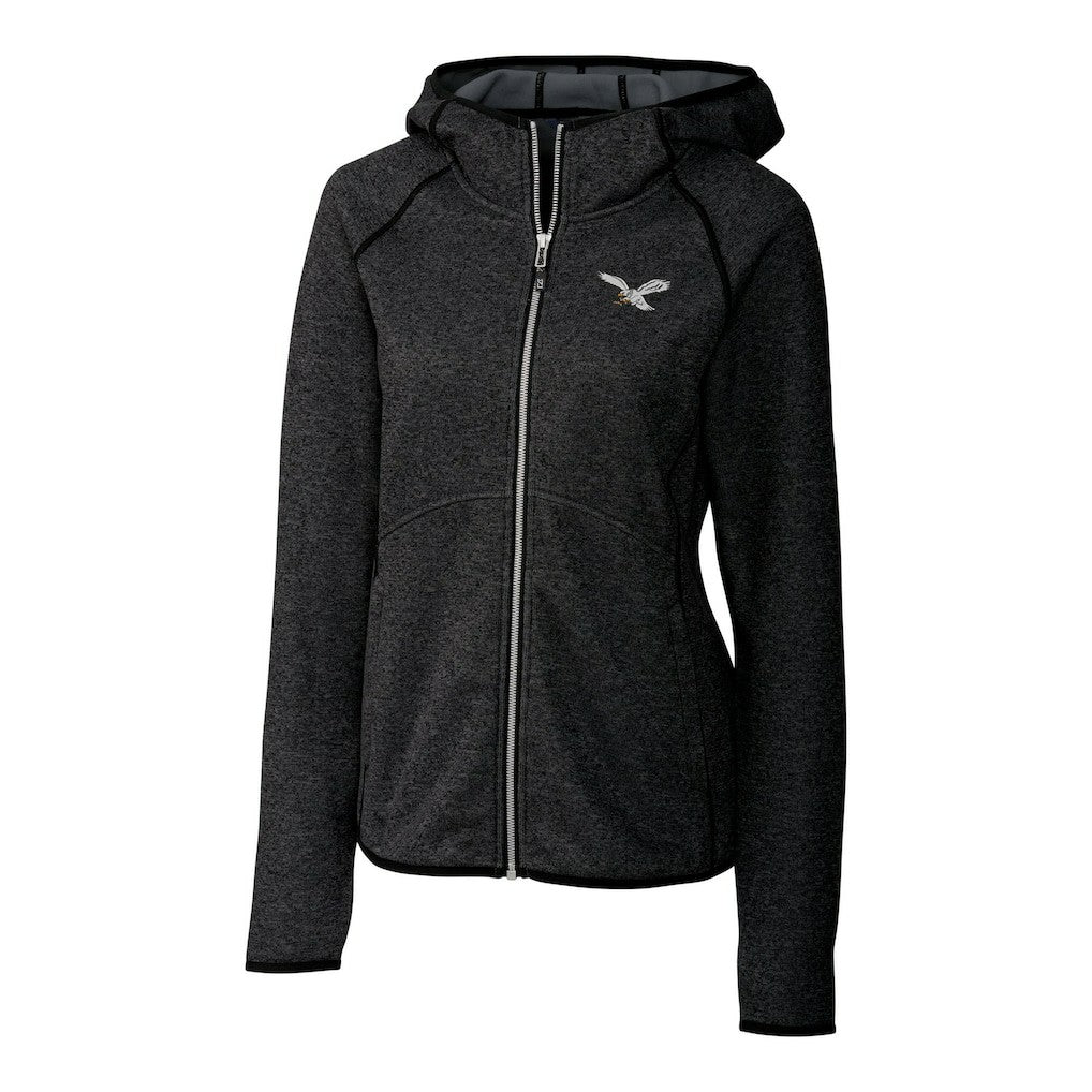 Philadelphia Eagles Cutter & Buck Women's Gridiron Classics Logo Mainsail Sweater-Knit Full-Zip Hoodie Heather Charcoal - NFL