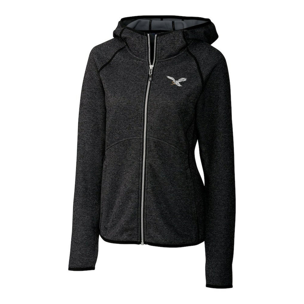 Philadelphia Eagles Cutter & Buck Women's Gridiron Classics Logo Mainsail Sweater-Knit Full-Zip Hoodie Heather Charcoal - NFL