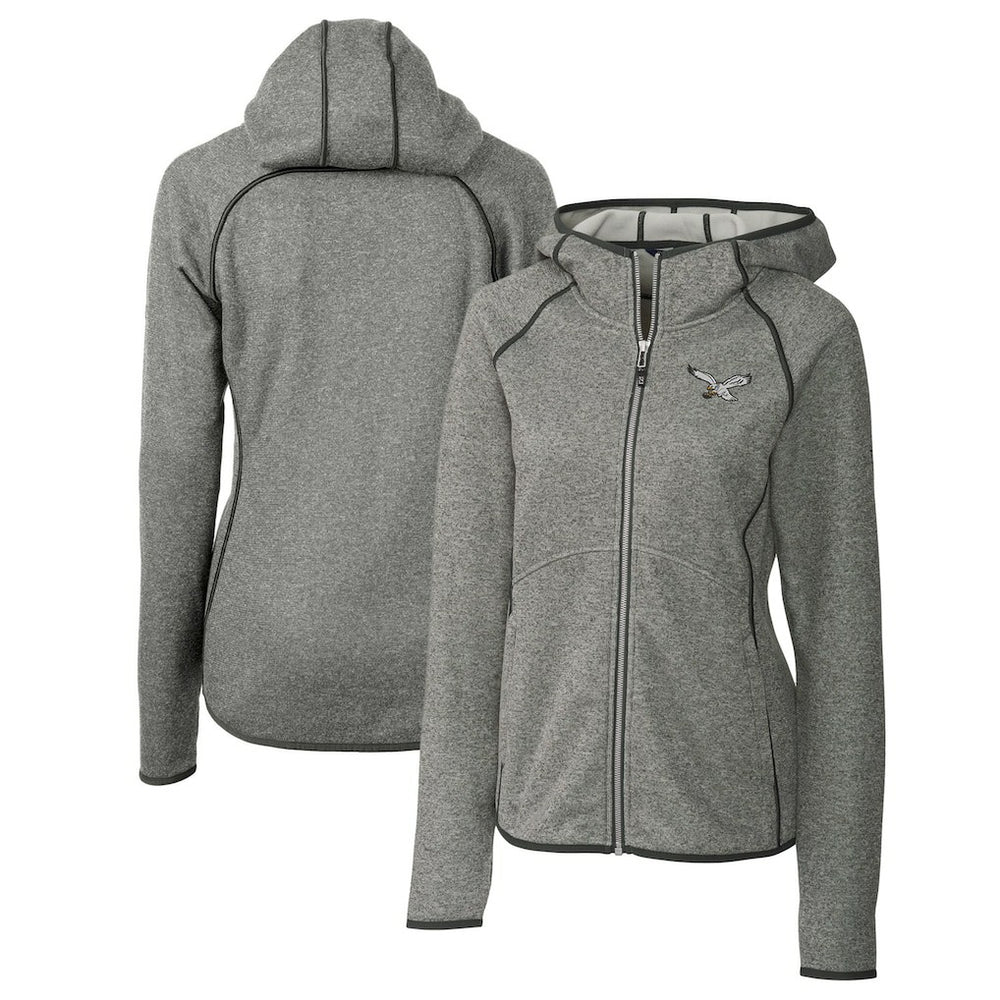 Philadelphia Eagles Cutter & Buck Women's Gridiron Classics Logo Mainsail Sweater-Knit Full-Zip Hoodie Heather Gray - NFL