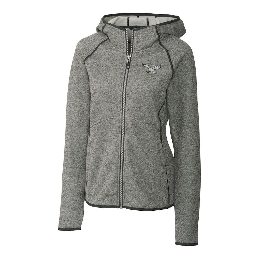 Philadelphia Eagles Cutter & Buck Women's Gridiron Classics Logo Mainsail Sweater-Knit Full-Zip Hoodie Heather Gray - NFL