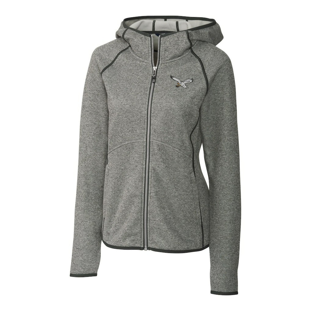 Philadelphia Eagles Cutter & Buck Women's Gridiron Classics Logo Mainsail Sweater-Knit Full-Zip Hoodie Heather Gray - NFL