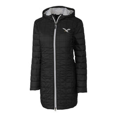 Philadelphia Eagles Cutter & Buck Women's Gridiron Classics Logo Rainier Primaloft Eco Insulated Hooded Long Coat Black - NFL