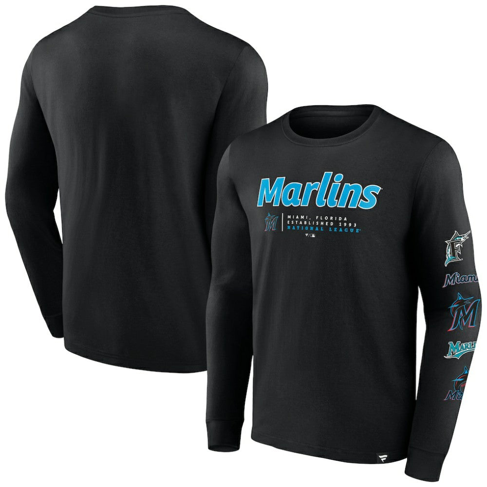 Miami Marlins Fanatics Strike the Goal Long Sleeve T-Shirt Clearance