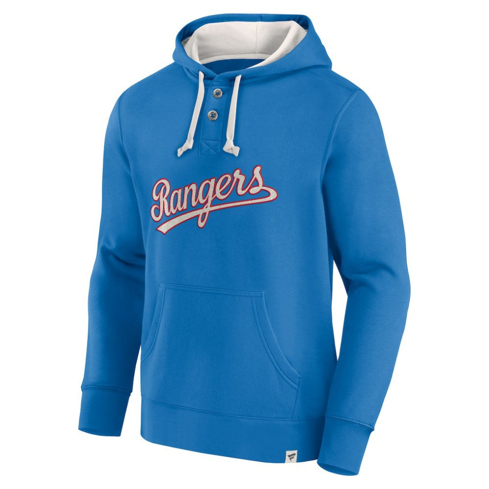 Fanatics Texas Rangers Royal Plan for Adversity Henley Fleece Pullover Hoodie On Sale