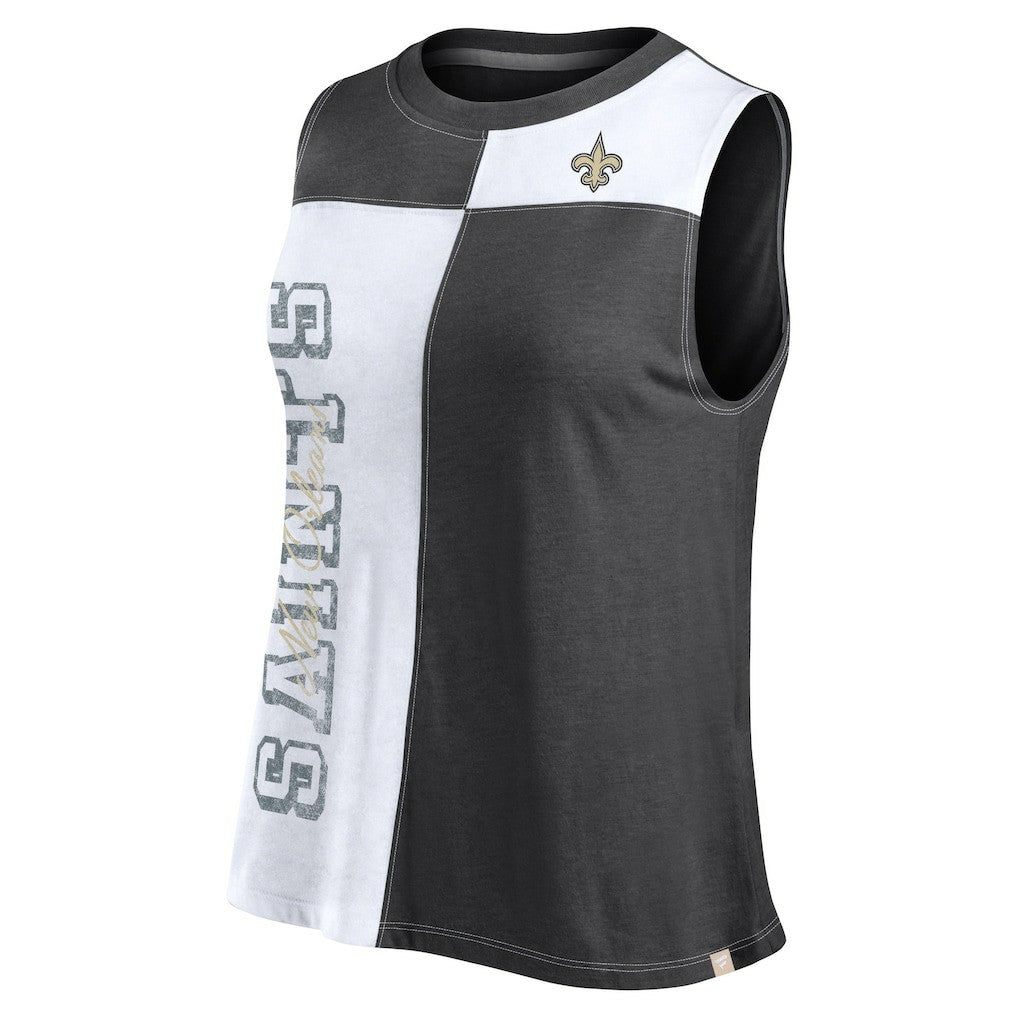 New Orleans Saints FanaticsWomen's Script Color Block Tank Top Black/White - Fanatics
