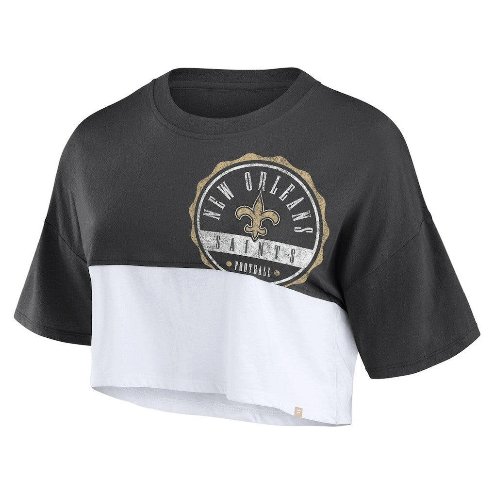 New Orleans Saints Women's Boxy Color Split Cropped T-Shirt Black/White - Fanatics