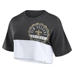 New Orleans Saints Women's Boxy Color Split Cropped T-Shirt Black/White - Fanatics