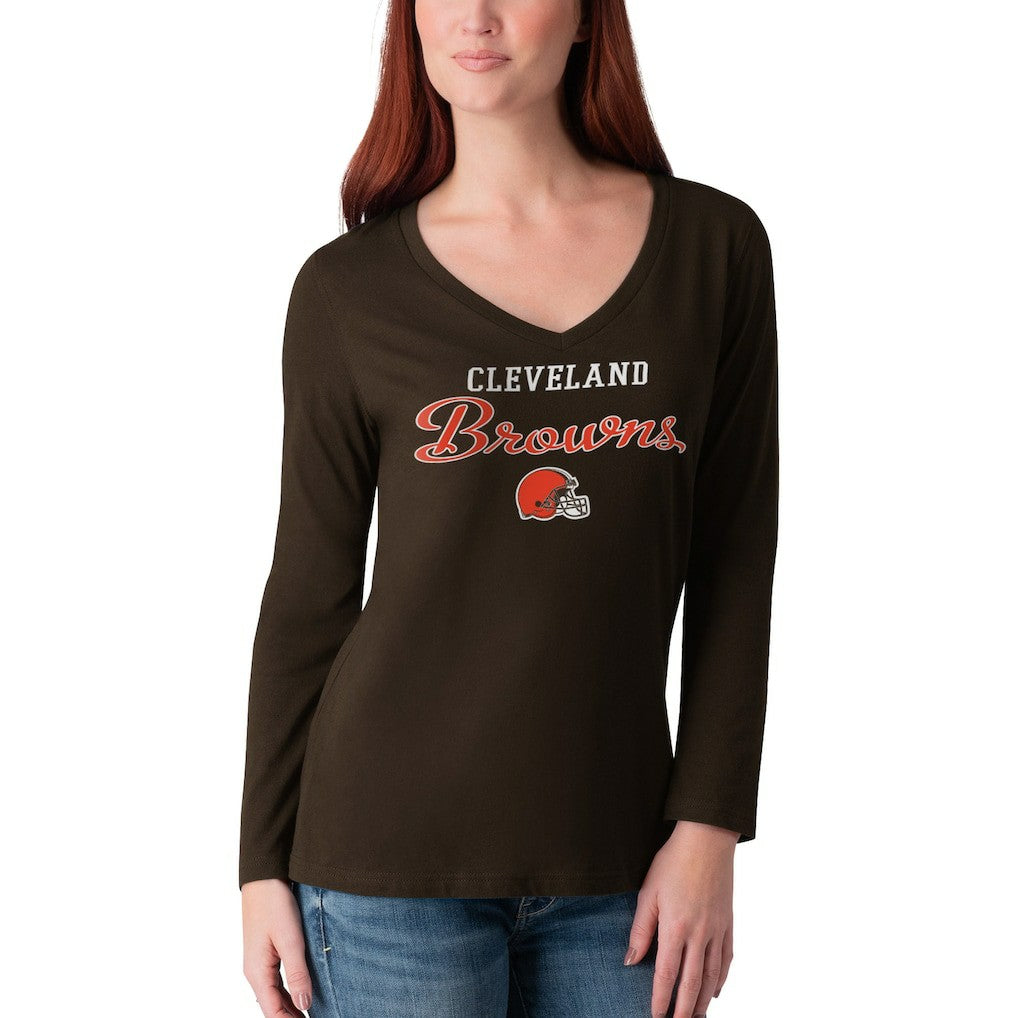 Cleveland Browns G-III 4Her by Carl Banks Women's Post Season Long Sleeve V-Neck T-Shirt Brown - NFL