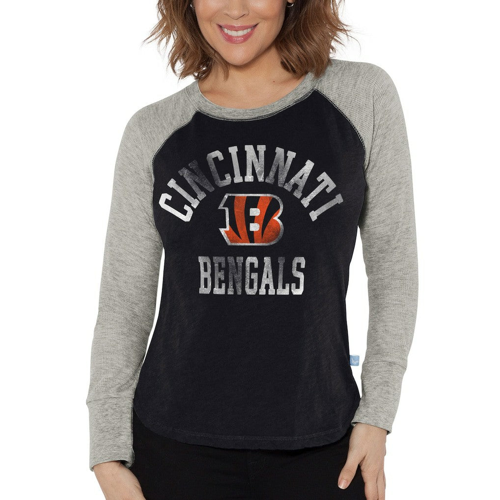 Cincinnati Bengals G-III 4Her by Carl Banks Women's Waffle Knit Raglan Long Sleeve T-Shirt Black/Heather Gray - NFL