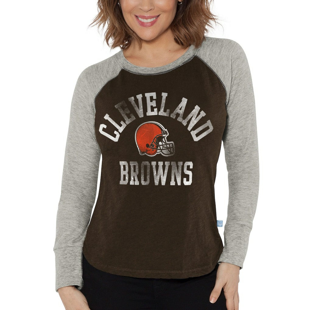 Cleveland Browns G-III 4Her by Carl Banks Women's Waffle Knit Raglan Long Sleeve T-Shirt Brown/Heather Gray - NFL