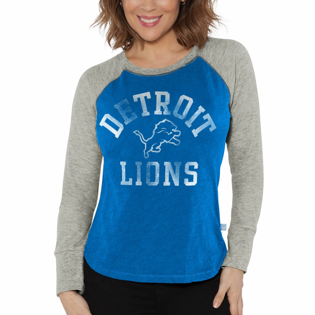 Detroit Lions G-III 4Her by Carl Banks Women's Waffle Knit Raglan Long Sleeve T-Shirt Blue/Heather Gray - NFL