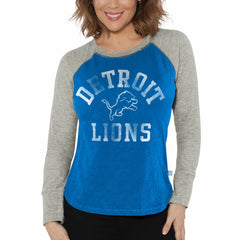 Detroit Lions G-III 4Her by Carl Banks Women's Waffle Knit Raglan Long Sleeve T-Shirt Blue/Heather Gray - NFL