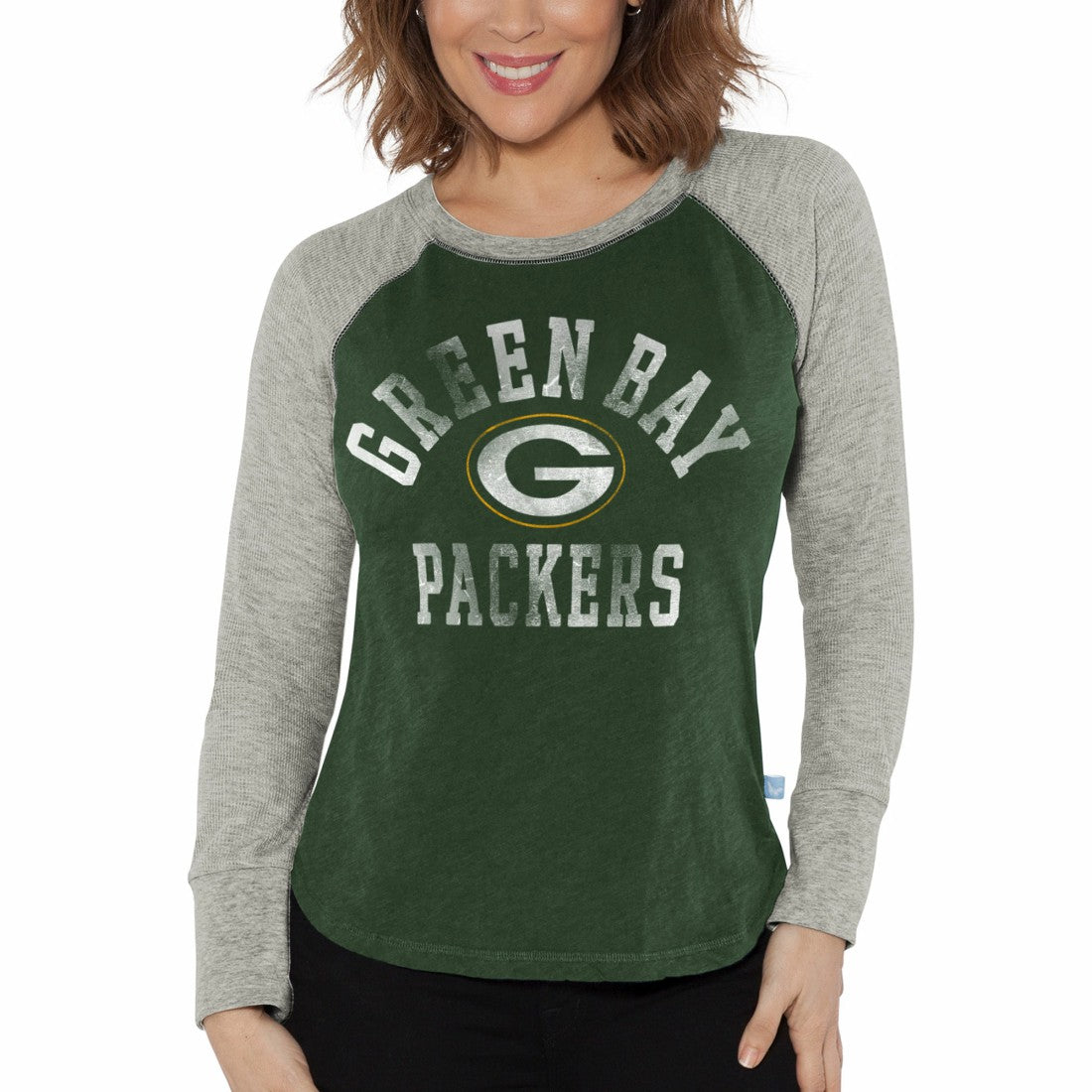 Green Bay Packers G-III 4Her by Carl Banks Women's Waffle Knit Raglan Long Sleeve T-Shirt Green/Heather Gray - NFL