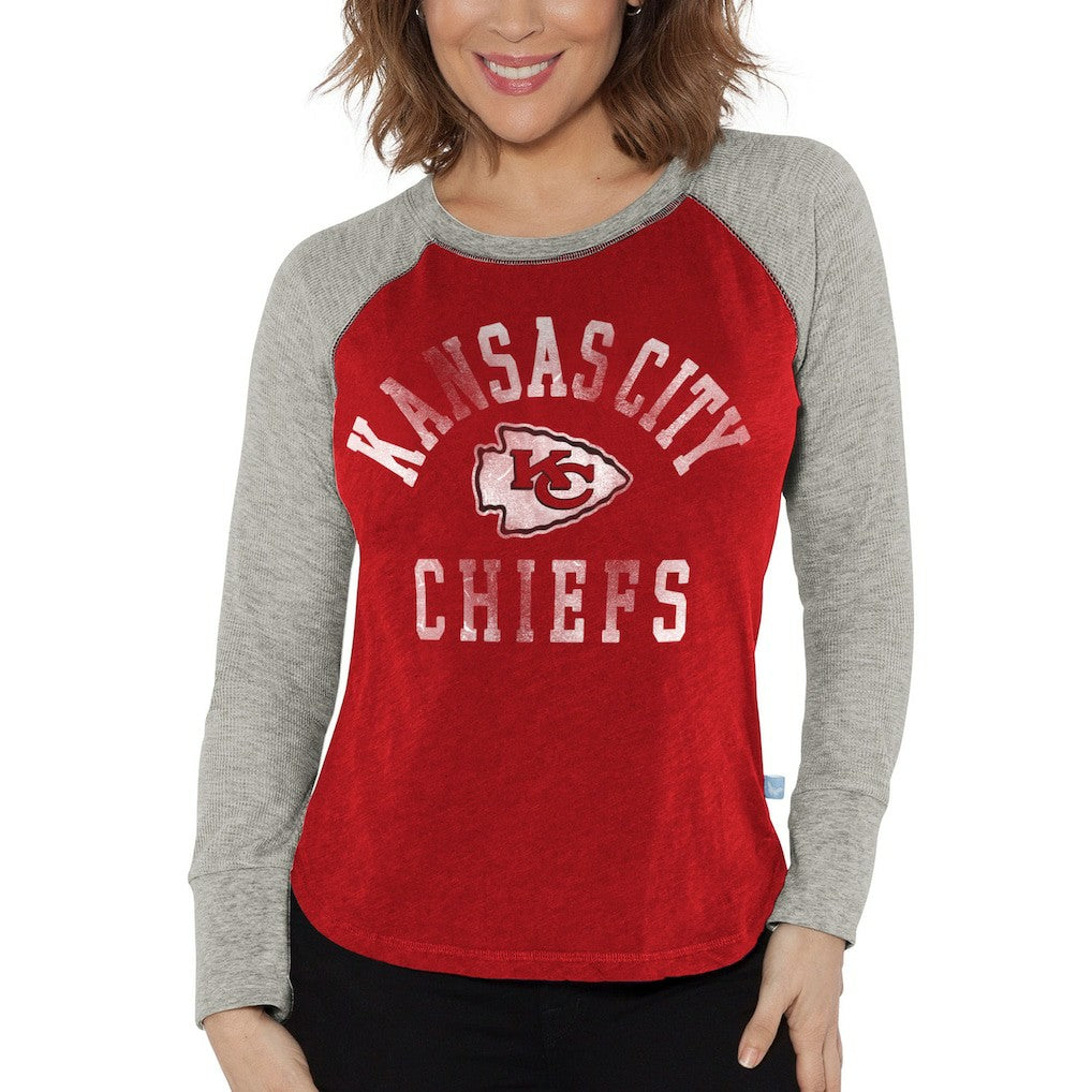 Kansas City Chiefs G-III 4Her by Carl Banks Women's Waffle Knit Raglan Long Sleeve T-Shirt Red/Heather Gray - NFL