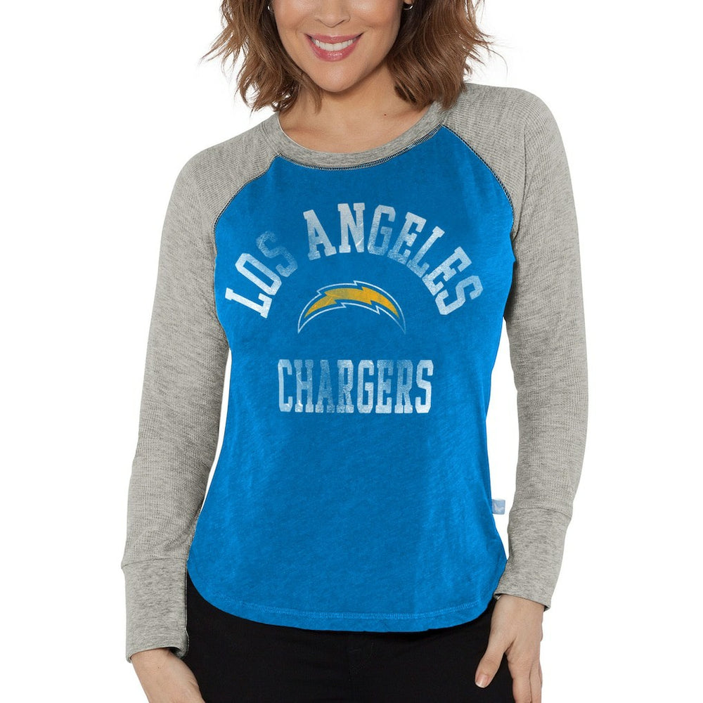 Los Angeles Chargers G-III 4Her by Carl Banks Women's Waffle Knit Raglan Long Sleeve T-Shirt Powder Blue/Heather Gray - NFL