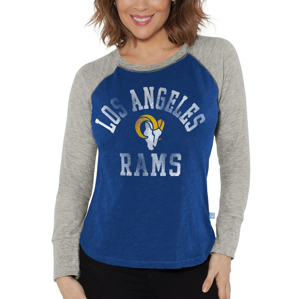 Los Angeles Rams G-III 4Her by Carl Banks Women's Waffle Knit Raglan Long Sleeve T-Shirt Royal/Heather Gray - NFL