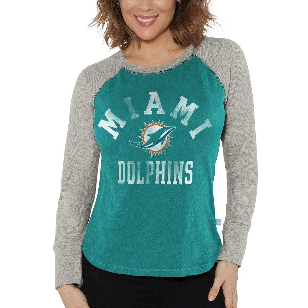 Miami Dolphins G-III 4Her by Carl Banks Women's Waffle Knit Raglan Long Sleeve T-Shirt Aqua/Heather Gray - NFL