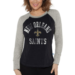 New Orleans Saints G-III 4Her by Carl Banks Women's Waffle Knit Raglan Long Sleeve T-Shirt Black/Heather Gray - NFL