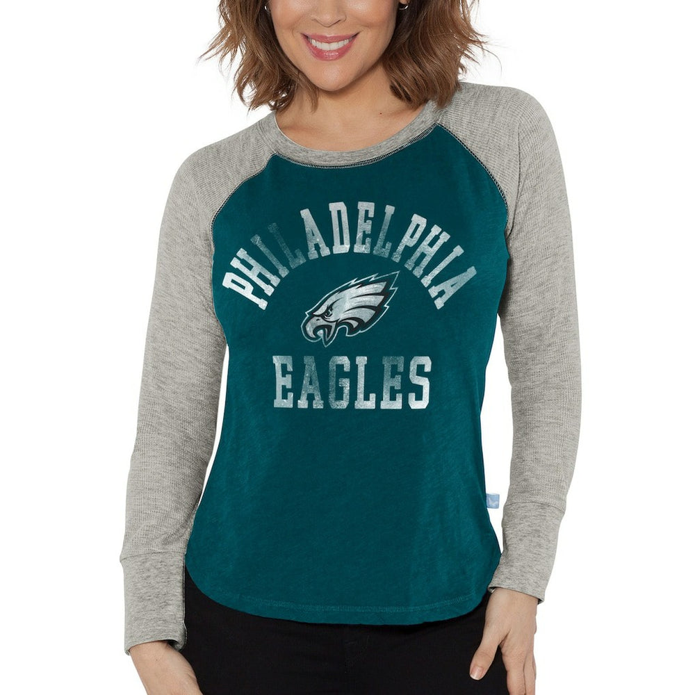 Philadelphia Eagles G-III 4Her by Carl Banks Women's Waffle Knit Raglan Long Sleeve T-Shirt Midnight Green/Heather Gray - NFL