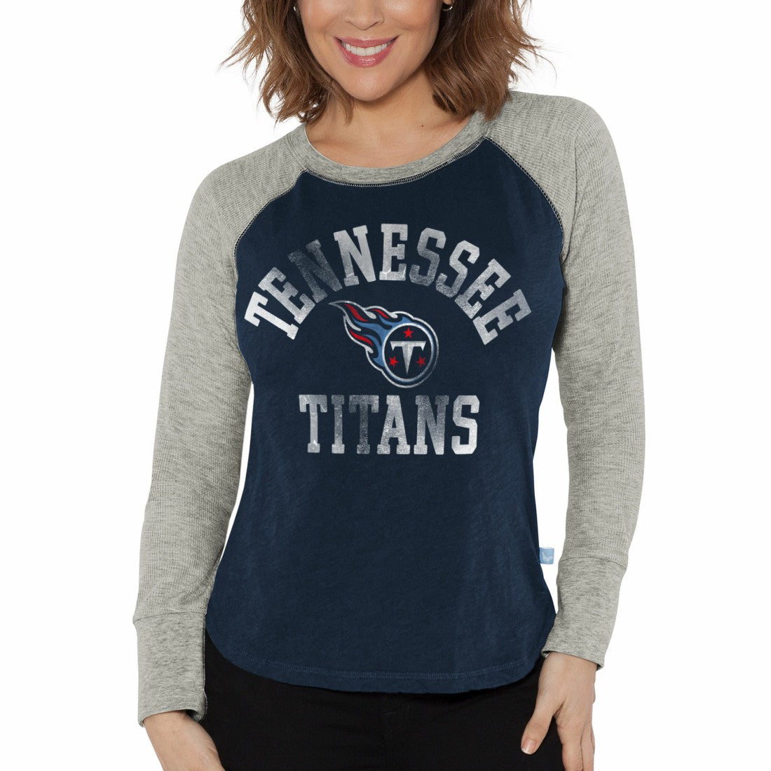 Tennessee Titans G-III 4Her by Carl Banks Women's Waffle Knit Raglan Long Sleeve T-Shirt Navy/Heather Gray - NFL