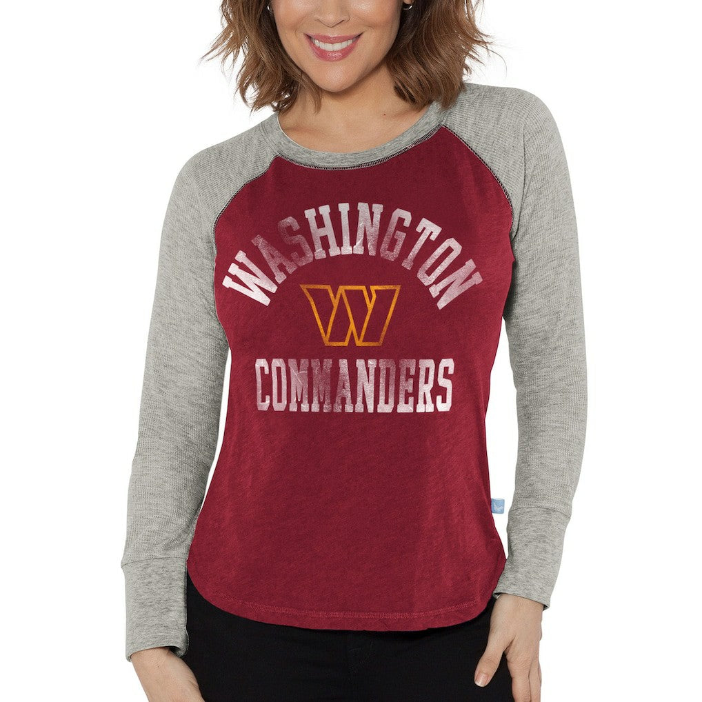 Washington Commanders G-III 4Her by Carl Banks Women's Waffle Knit Raglan Long Sleeve T-Shirt Burgundy/Heather Gray - NFL