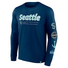 Seattle Kraken Fanatics Strike the Goal Long Sleeve T-Shirt Deep Sea Blue