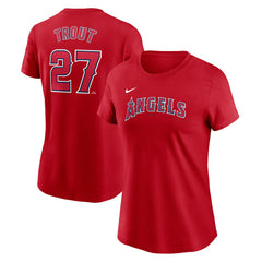Mike Trout Los Angeles Angels Nike Women's Cooperstown Collection Fuse Name & Number T-Shirt Near Me