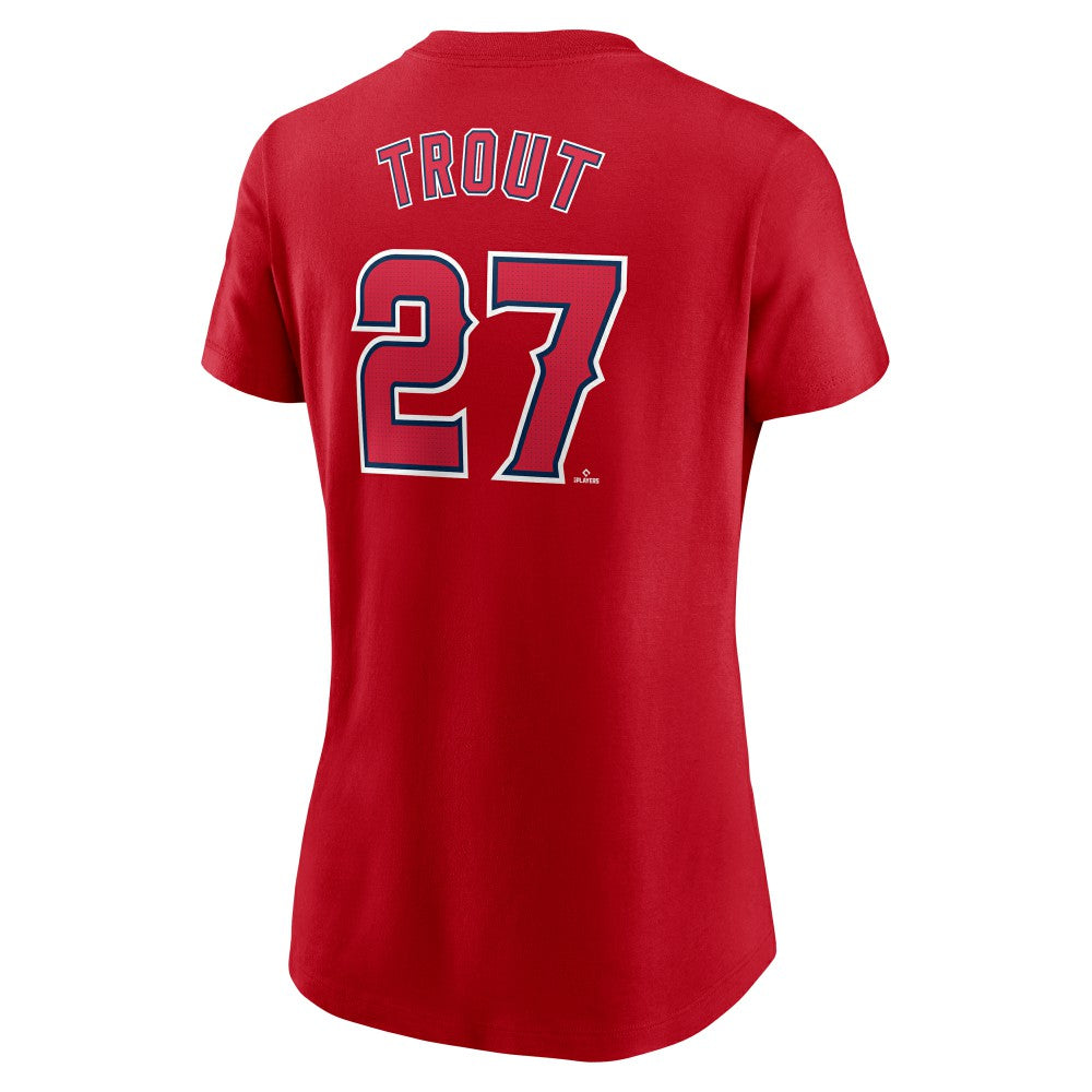 Mike Trout Los Angeles Angels Nike Women's Cooperstown Collection Fuse Name & Number T-Shirt Near Me