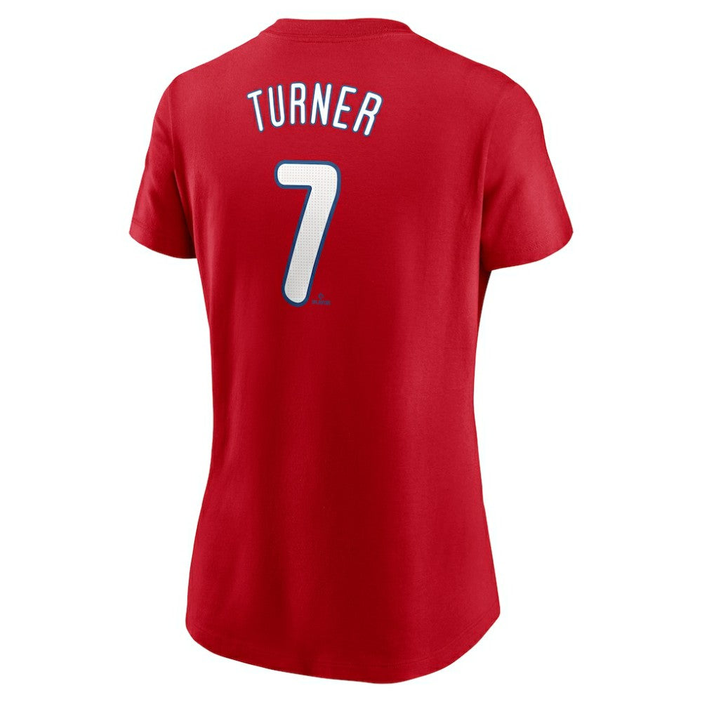 Trea Turner Philadelphia Phillies Nike Women's Cooperstown Collection Fuse Name & Number T-Shirt On Sale
