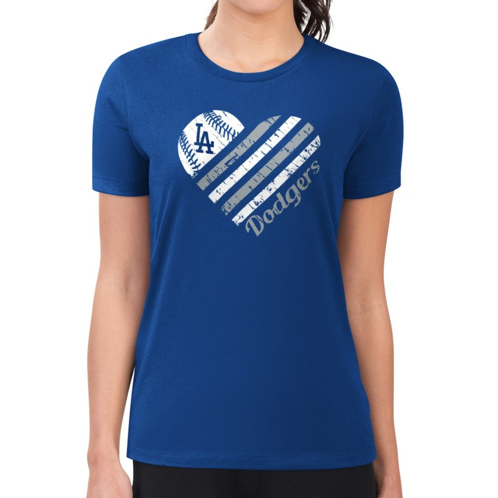 Los Angeles Dodgers G-III 4Her by Carl Banks Women's Super-Slim Fit Lightweight Heart Graphic T-Shirt Sale