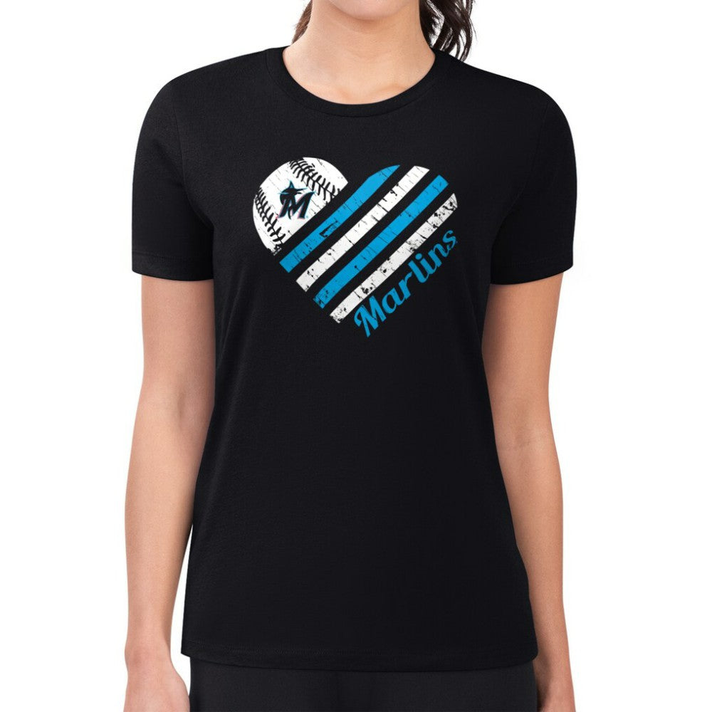 Miami Marlins G-III 4Her by Carl Banks Women's Super-Slim Fit Lightweight Heart Graphic T-Shirt Online