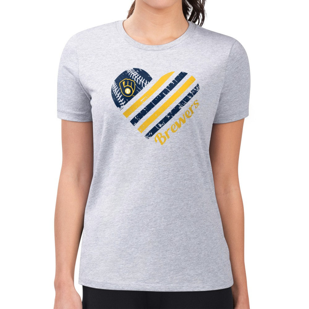 Milwaukee Brewers G-III 4Her by Carl Banks Women's Super-Slim Fit Lightweight Heart Graphic T-Shirt for sale