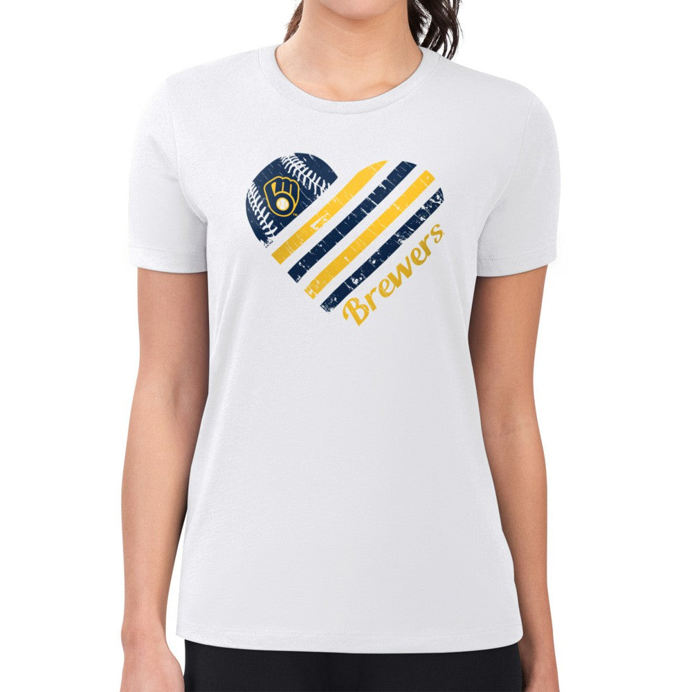 Milwaukee Brewers G-III 4Her by Carl Banks Women's Super-Slim Fit Lightweight Heart Graphic T-Shirt On Sale