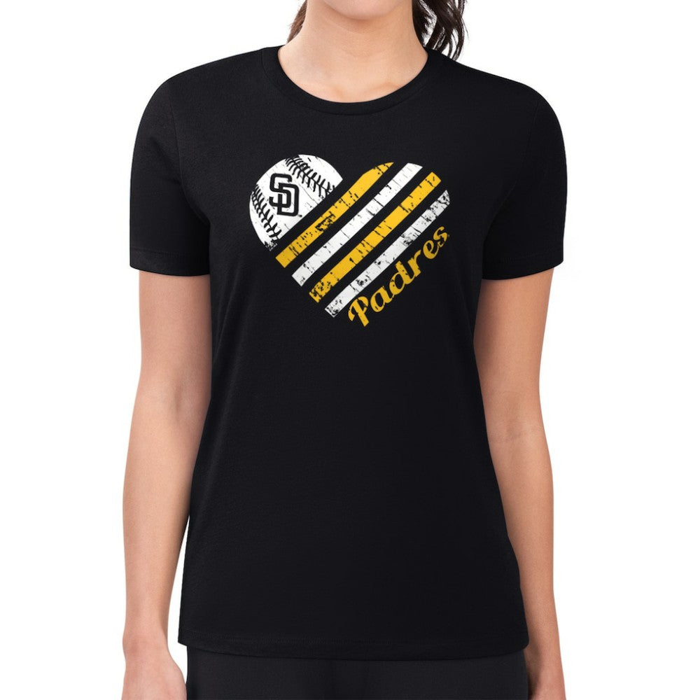 San Diego Padres G-III 4Her by Carl Banks Women's Super-Slim Fit Lightweight Heart Graphic T-Shirt Clearance