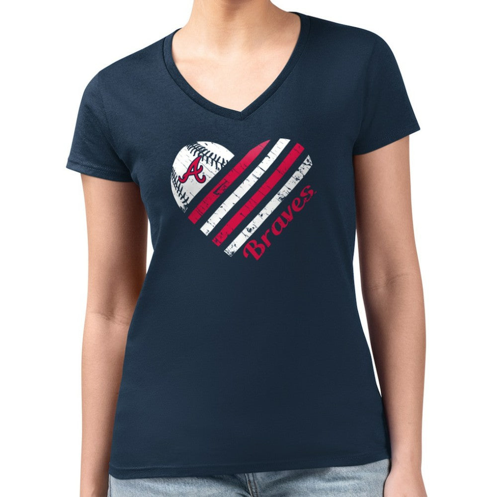 Atlanta Braves G-III 4Her by Carl Banks Women's Super-Slim Fit Lightweight Heart V-Neck T-Shirt discount