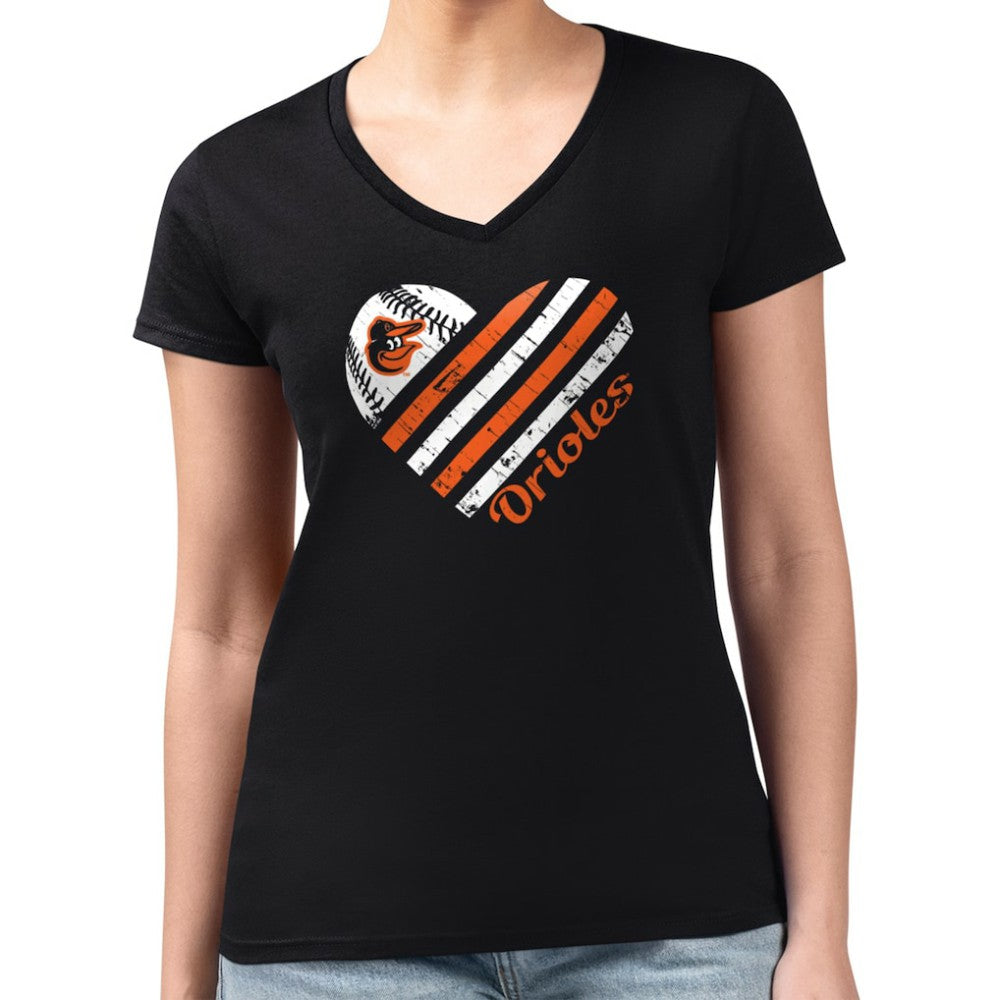 Baltimore Orioles G-III 4Her by Carl Banks Women's Super-Slim Fit Lightweight Heart V-Neck T-Shirt Clearance