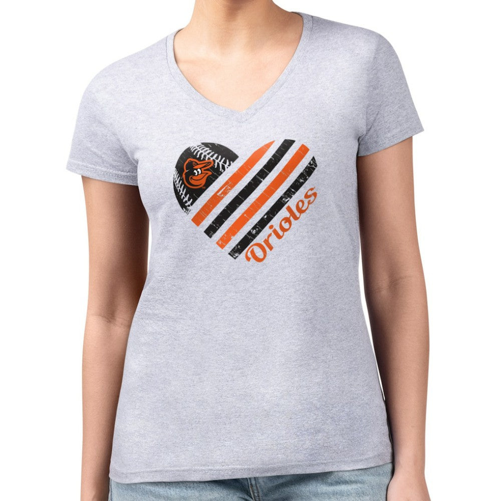 Baltimore Orioles G-III 4Her by Carl Banks Women's Super-Slim Fit Lightweight Heart V-Neck T-Shirt Clearance