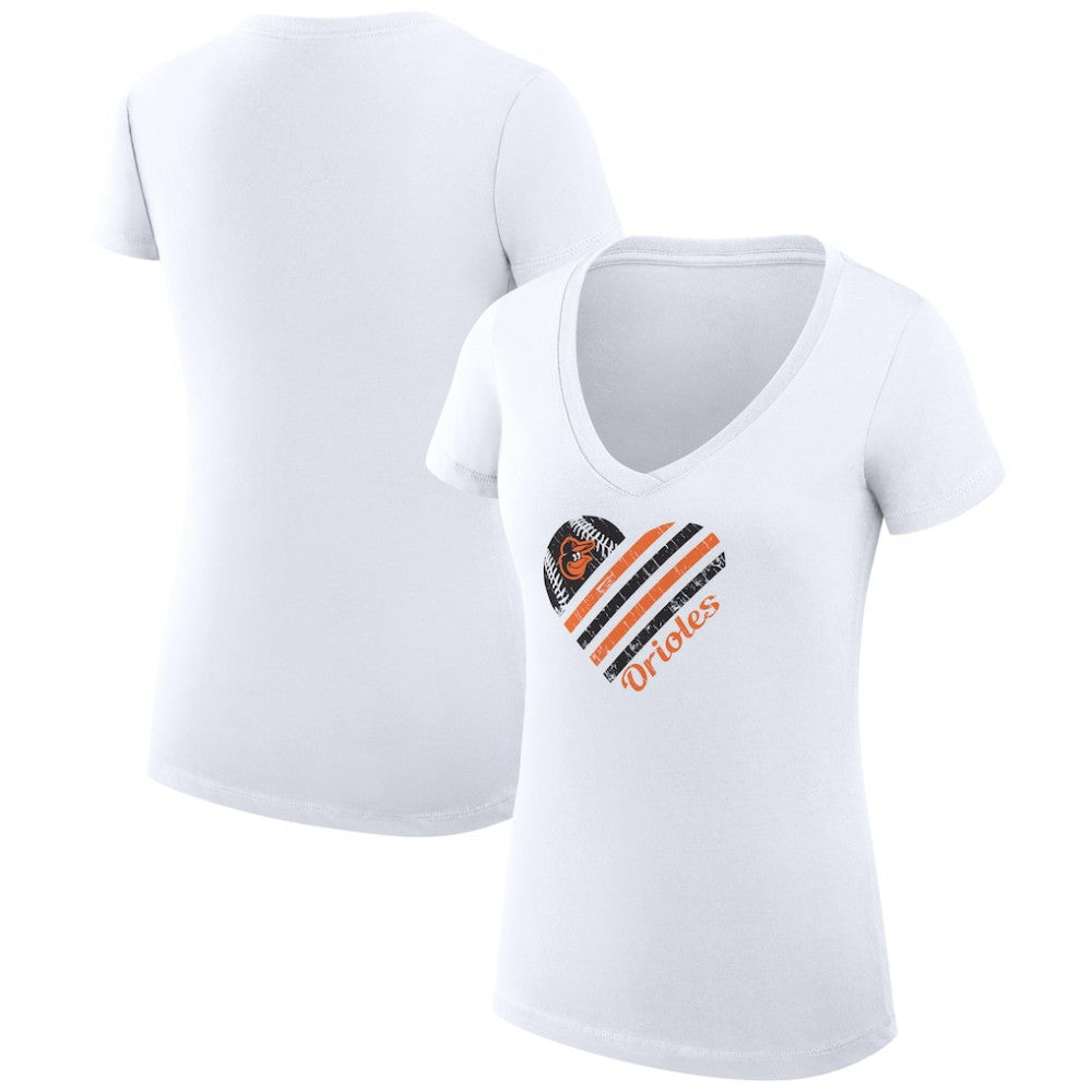 Baltimore Orioles G-III 4Her by Carl Banks Women's Super-Slim Fit Lightweight Heart V-Neck T-Shirt Lifestyle