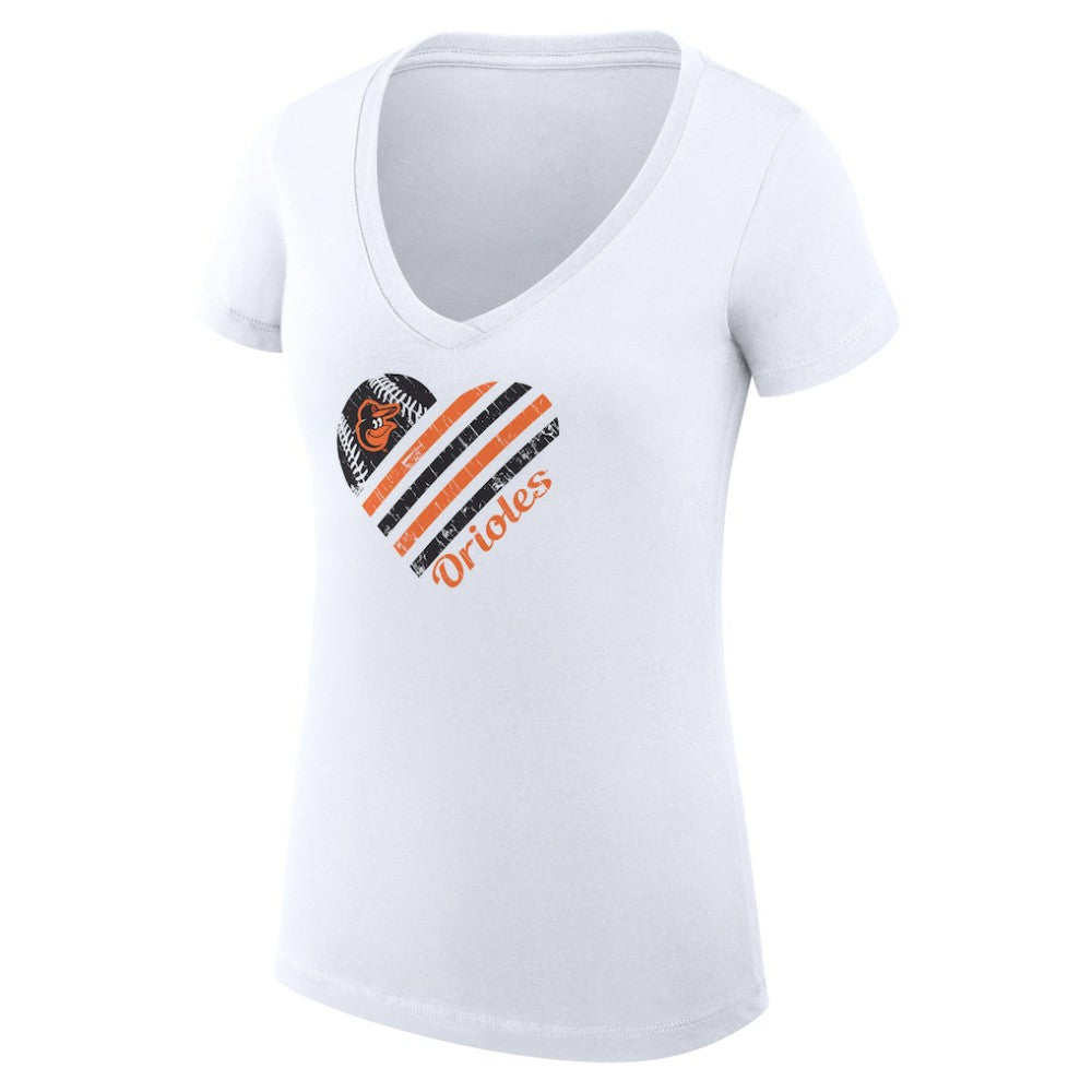 Baltimore Orioles G-III 4Her by Carl Banks Women's Super-Slim Fit Lightweight Heart V-Neck T-Shirt Lifestyle