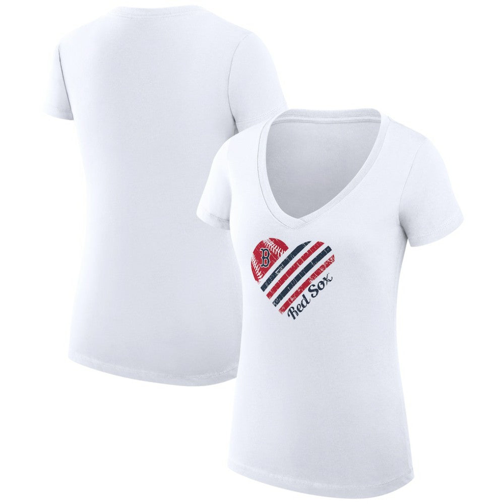 Boston Red Sox G-III 4Her by Carl Banks Women's Super-Slim Fit Lightweight Heart V-Neck T-Shirt Lifestyle