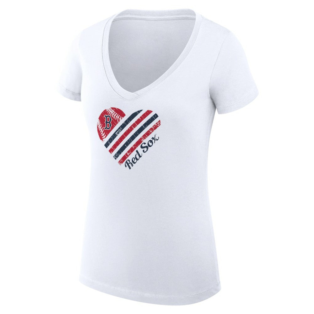 Boston Red Sox G-III 4Her by Carl Banks Women's Super-Slim Fit Lightweight Heart V-Neck T-Shirt Lifestyle