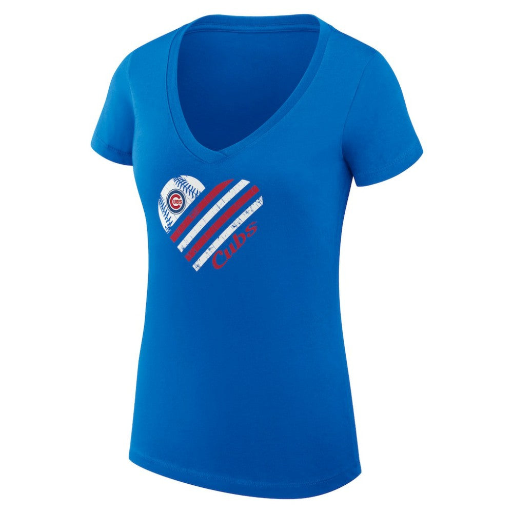 Chicago Cubs G-III 4Her by Carl Banks Women's Super-Slim Fit Lightweight Heart V-Neck T-Shirt Clearance
