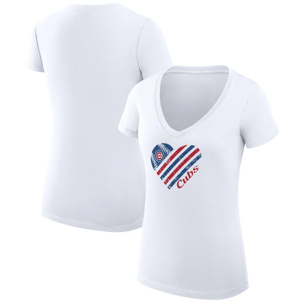 Chicago Cubs G-III 4Her by Carl Banks Women's Super-Slim Fit Lightweight Heart V-Neck T-Shirt On Sale