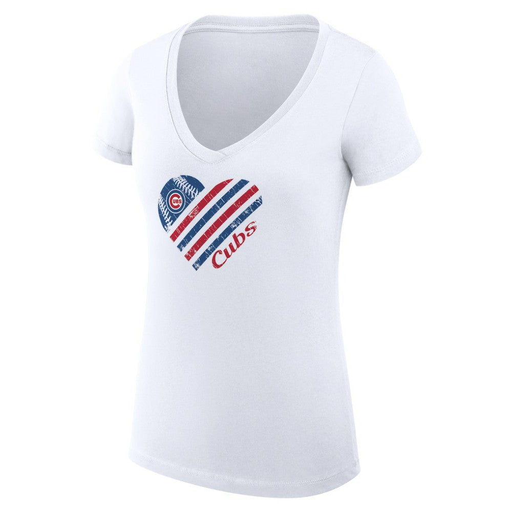 Chicago Cubs G-III 4Her by Carl Banks Women's Super-Slim Fit Lightweight Heart V-Neck T-Shirt On Sale