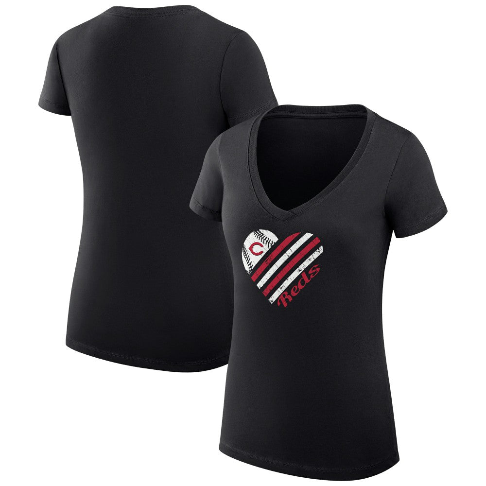 Cincinnati Reds G-III 4Her by Carl Banks Women's Super-Slim Fit Lightweight Heart V-Neck T-Shirt On Sale
