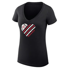 Cincinnati Reds G-III 4Her by Carl Banks Women's Super-Slim Fit Lightweight Heart V-Neck T-Shirt On Sale