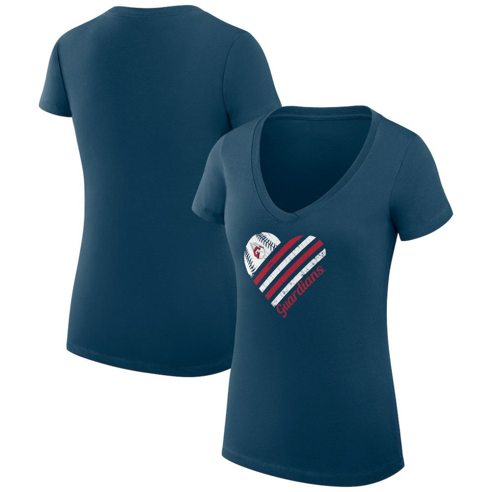 Cleveland Guardians G-III 4Her by Carl Banks Women's Super-Slim Fit Lightweight Heart V-Neck T-Shirt Online