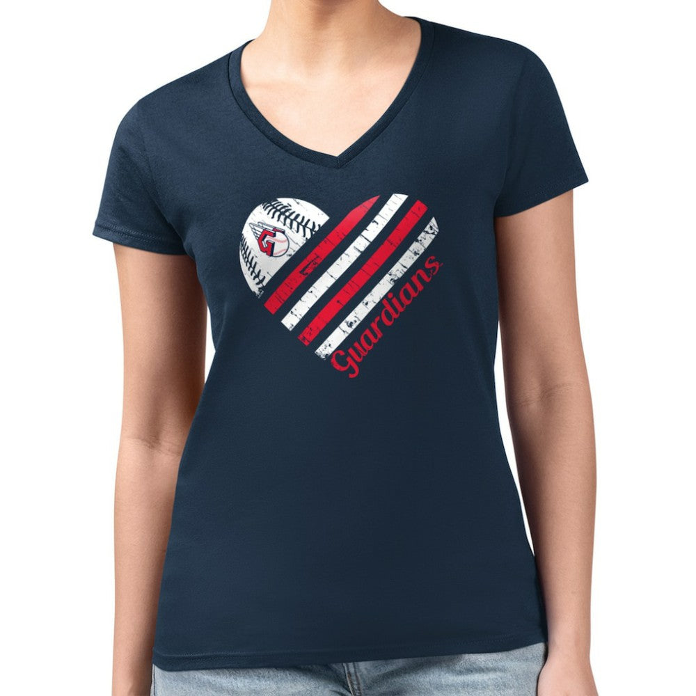 Cleveland Guardians G-III 4Her by Carl Banks Women's Super-Slim Fit Lightweight Heart V-Neck T-Shirt Online
