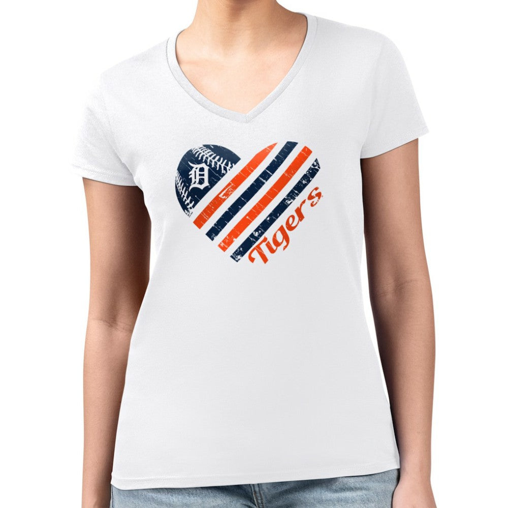 Detroit Tigers G-III 4Her by Carl Banks Women's Super-Slim Fit Lightweight Heart V-Neck T-Shirt discount