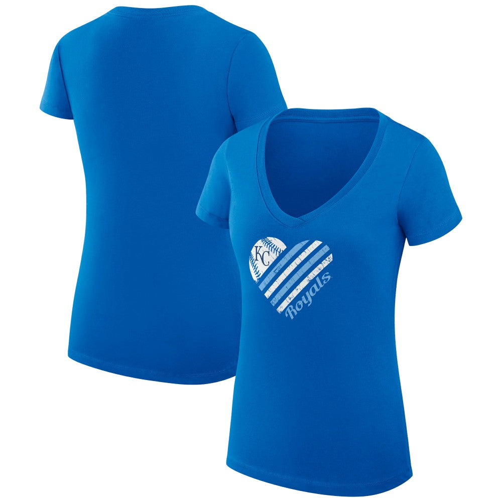 Kansas City Royals G-III 4Her by Carl Banks Women's Super-Slim Fit Lightweight Heart V-Neck T-Shirt Clearance